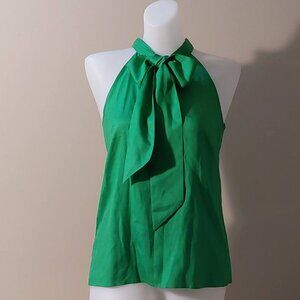 J. Crew Silk Tie-Neck Halter Top w/Pleated Collar Emerald Green Size: 0